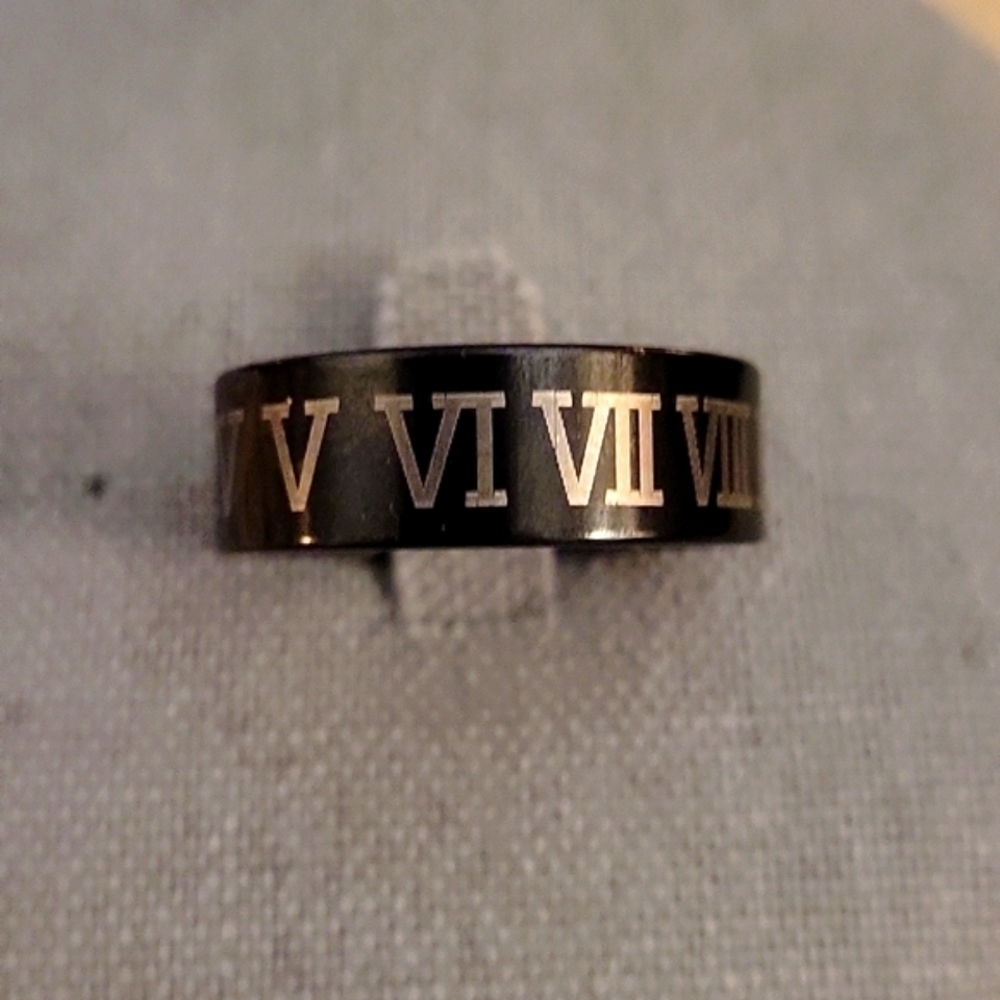 Black Roman Numerals Metal Wedding Band